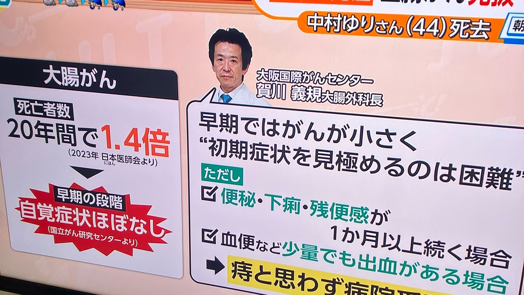 「テッパン朝ライブ じゅーっと！」に出演しました 大腸がんの早期発見と、検診の大切さについて　賀川義規